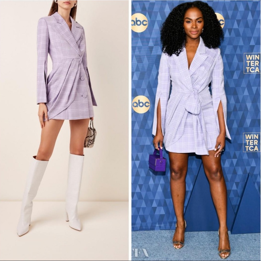 ACLER Plymouth Checker Blazer draped mini dress